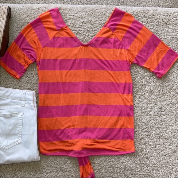 Pink & Orange Stripe V Neck Top - Picture 5 of 5